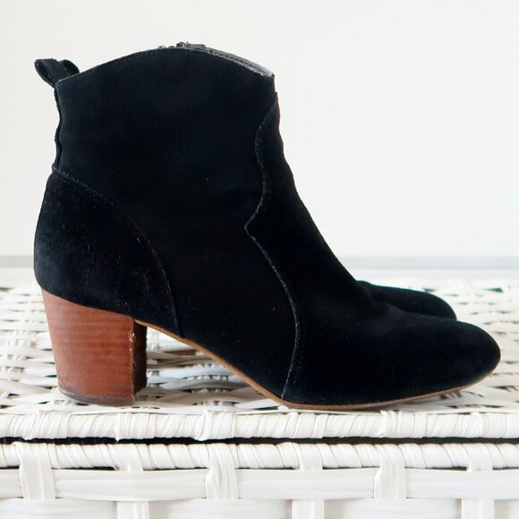 Steve Madden Black Suede Leather Block Heel Ankle Boots Booties 7.5 Casual Fall - Picture 1 of 16